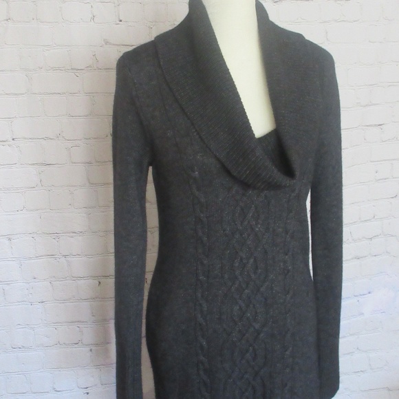 Gray Sweater Dress Cable Knit Cowl Collar Small - Picture 1 of 8